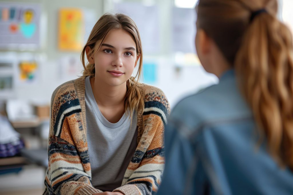 Teen girl in talk therapy