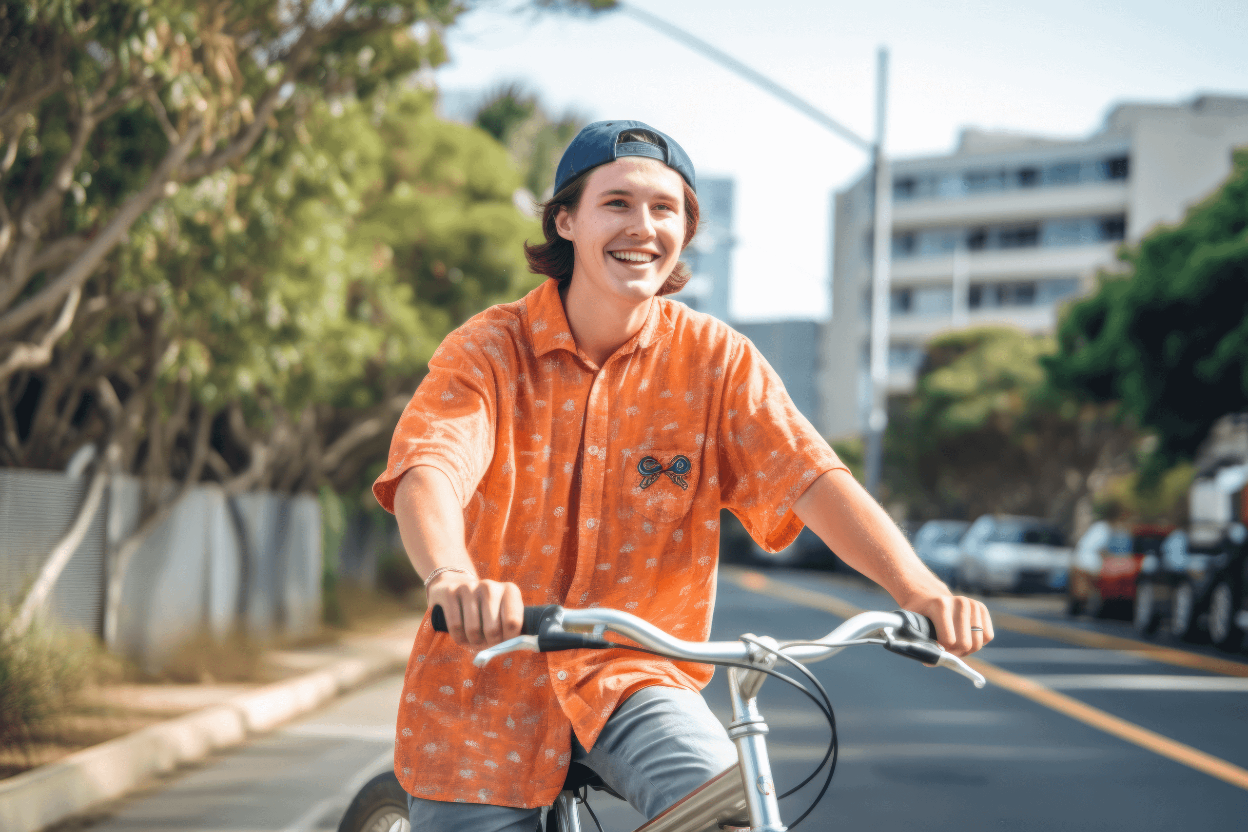 Teen boy riding a bike