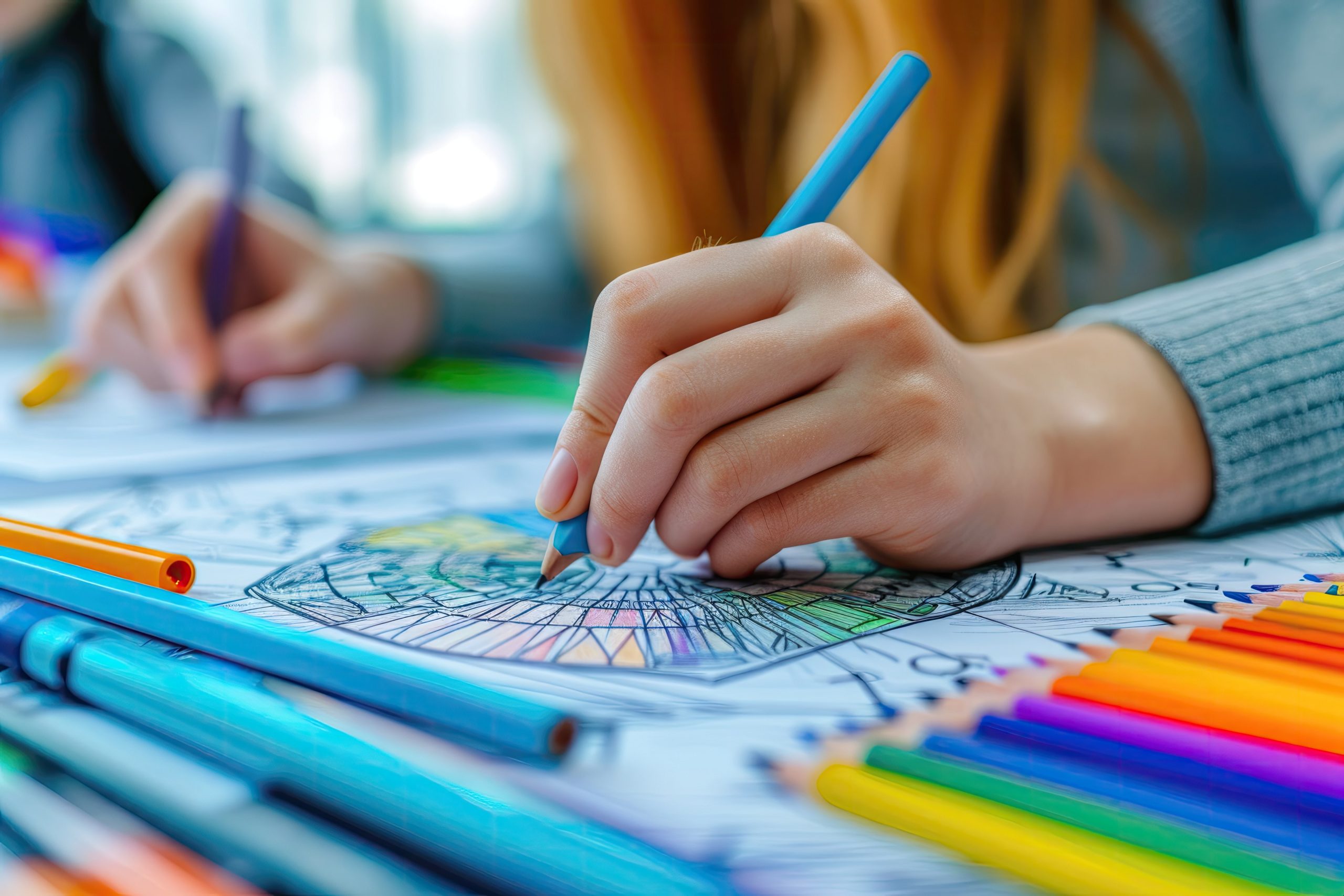teen hands drawing
