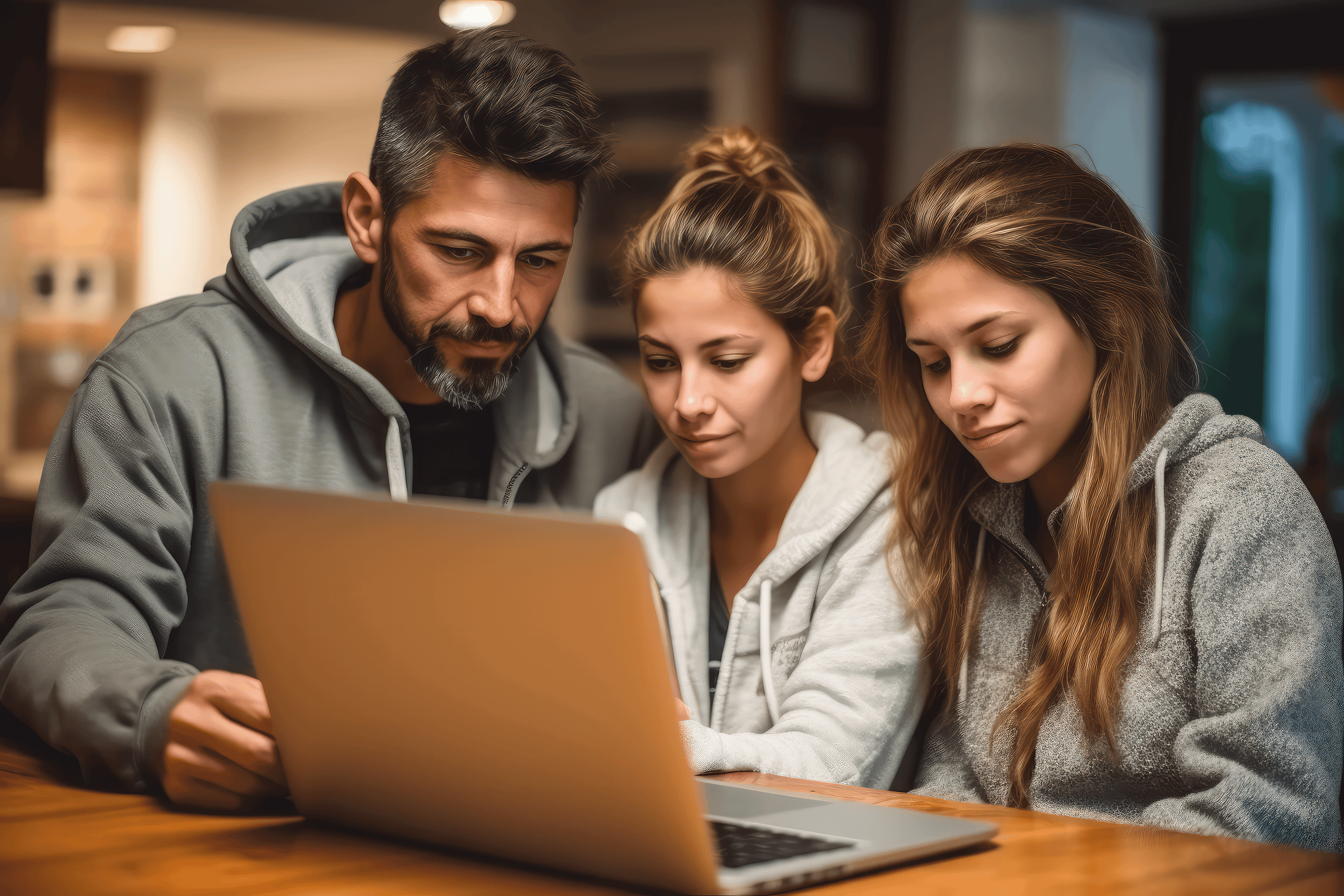 Teen and parents on computer together