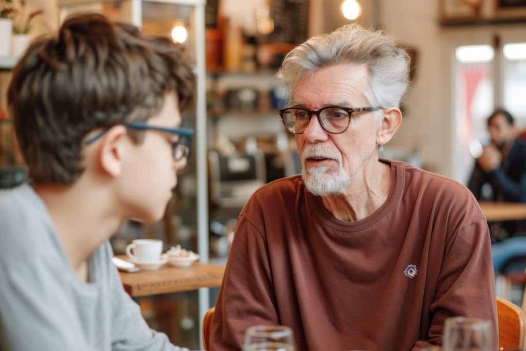 Father and son talking