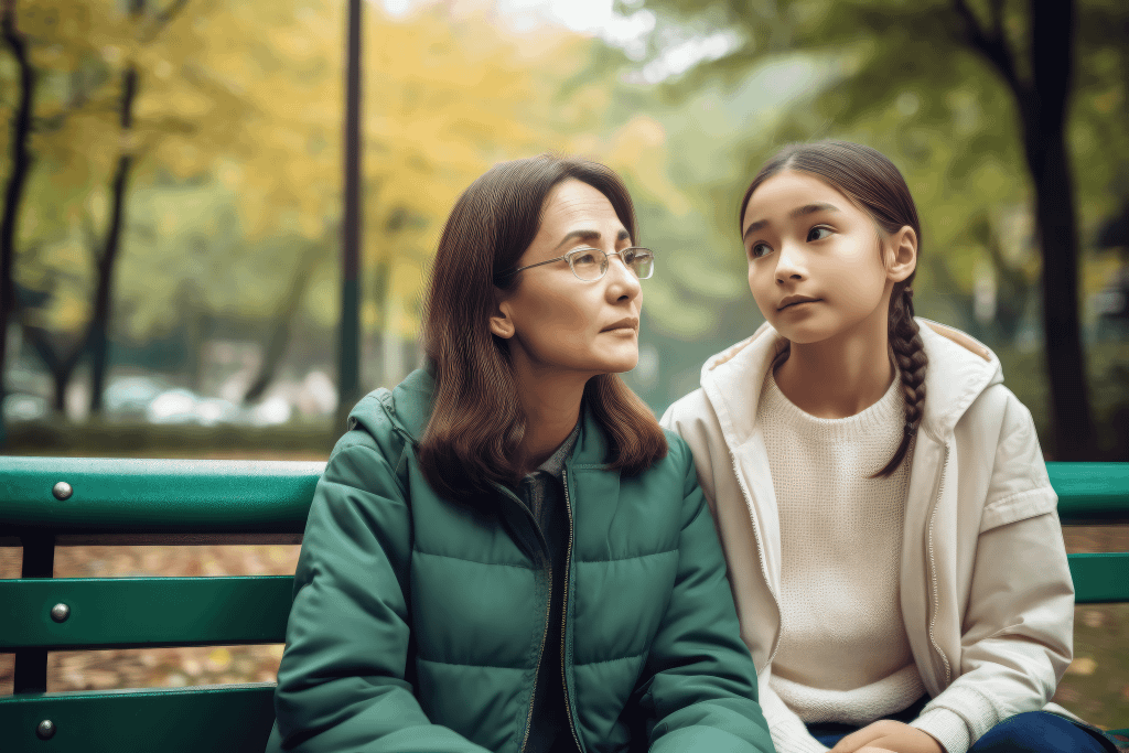 Mother and daughter in park