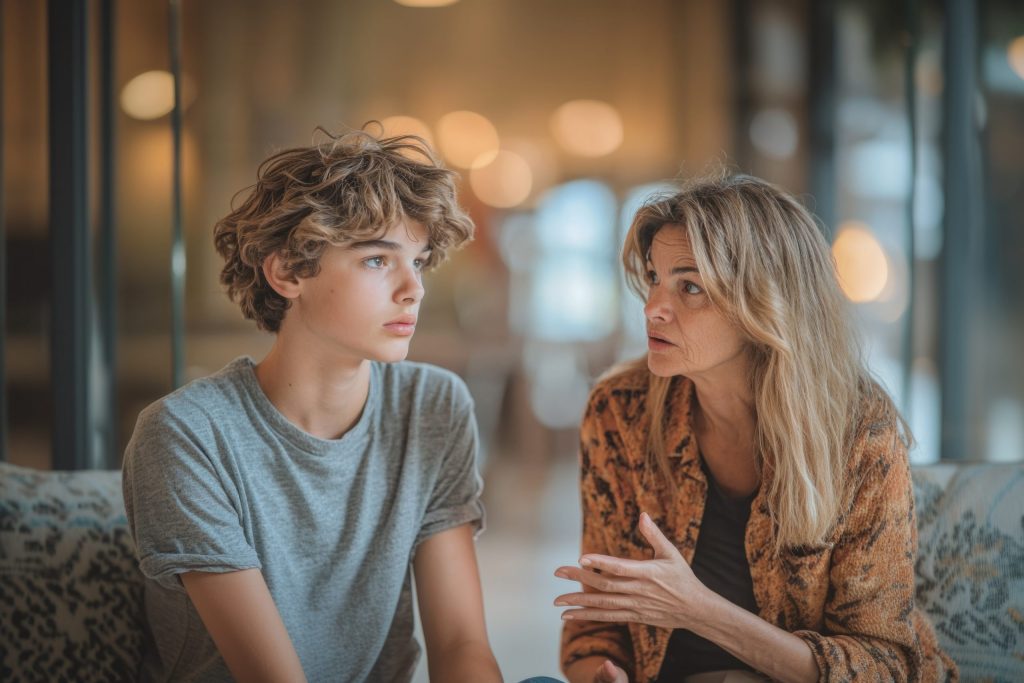 mum tallking to teen son