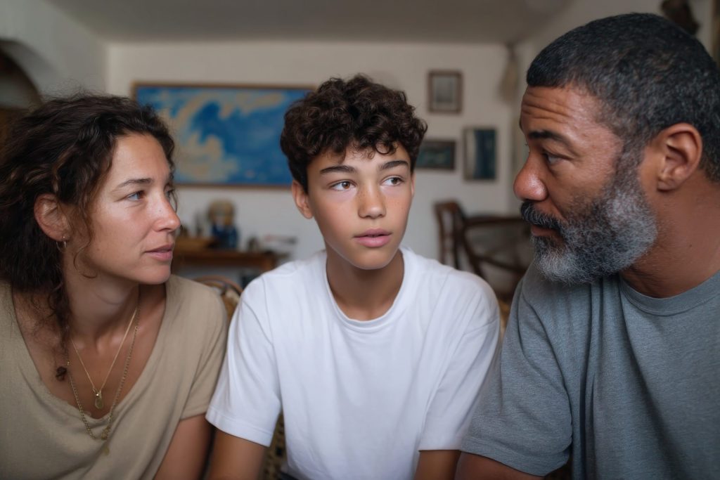 mom and teen son smiling Family with teen 3