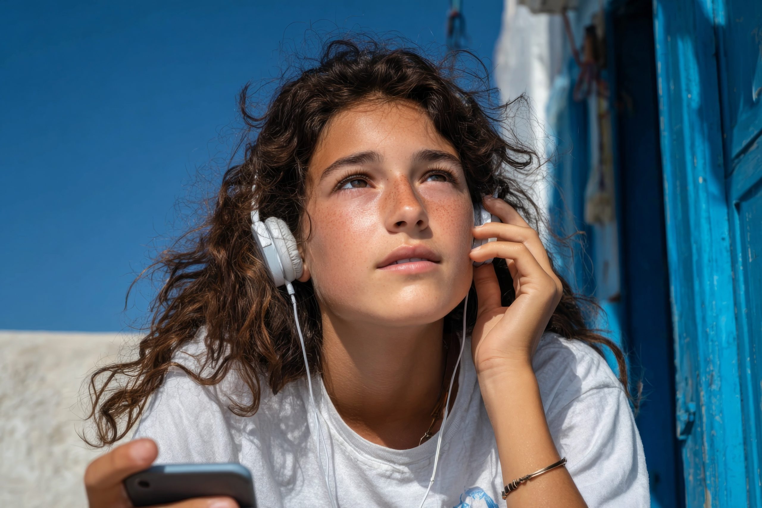 Teen girl listening to music