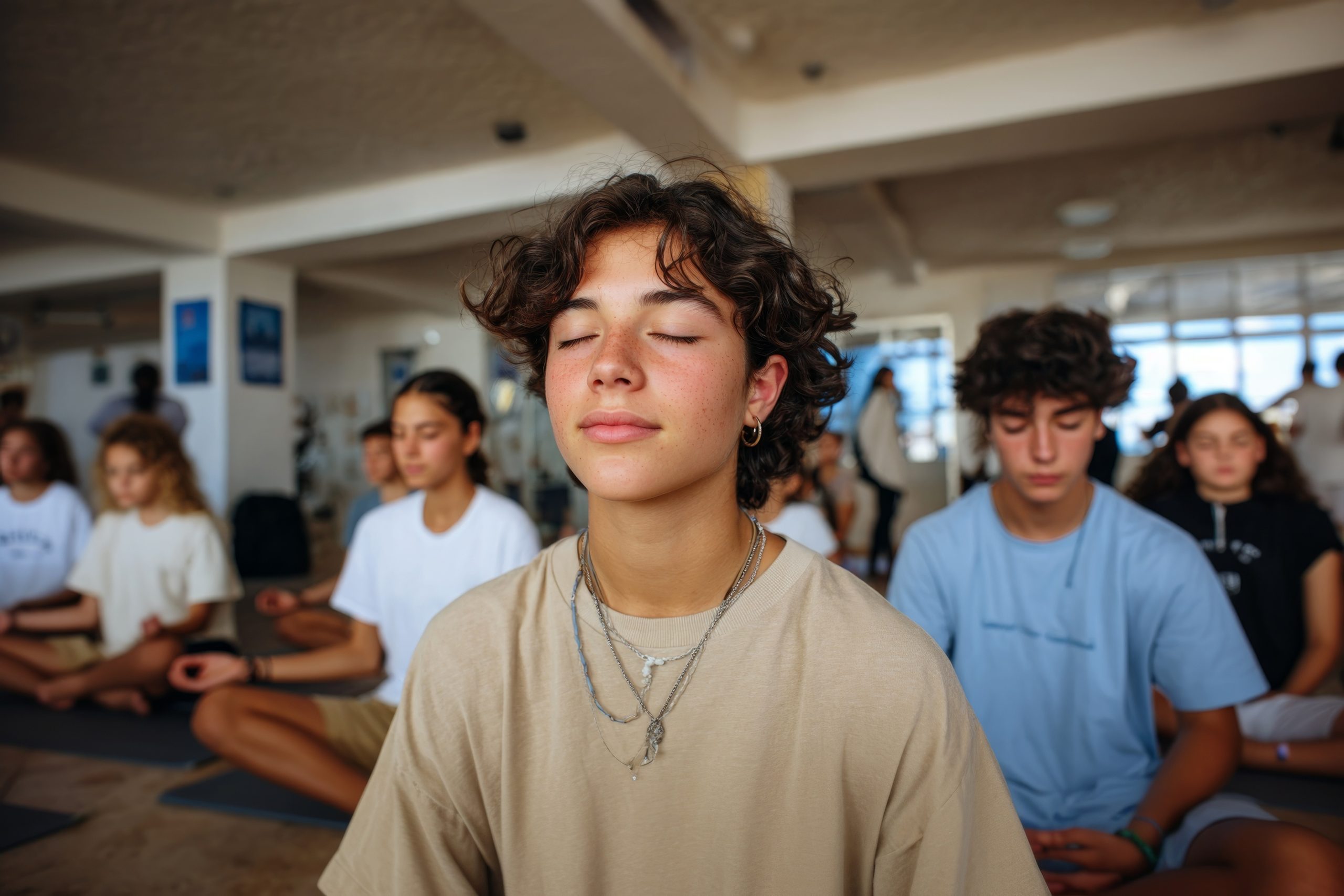 Teenagers meditating