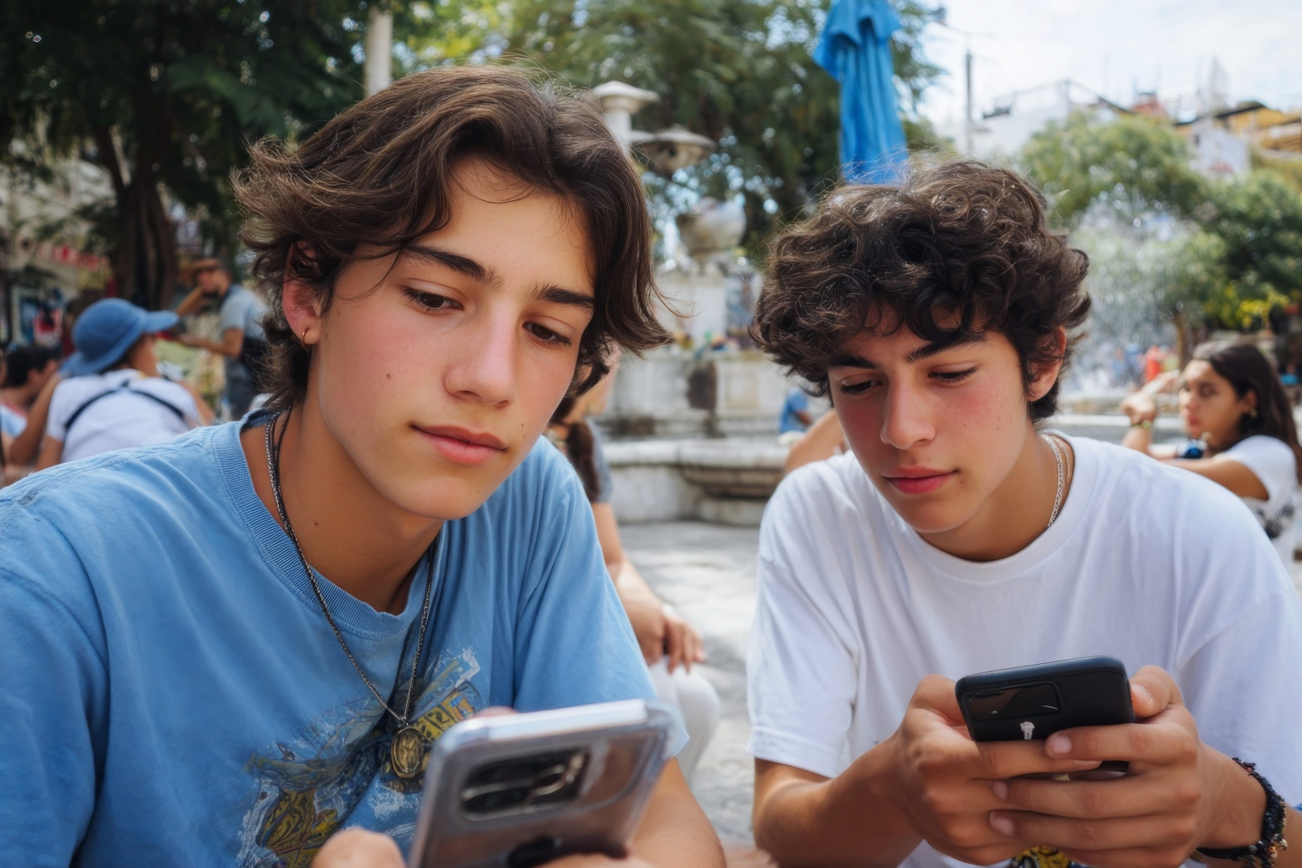 teen boys with phones