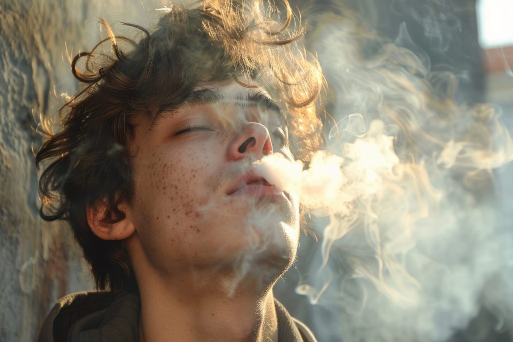 mom and teen son smiling