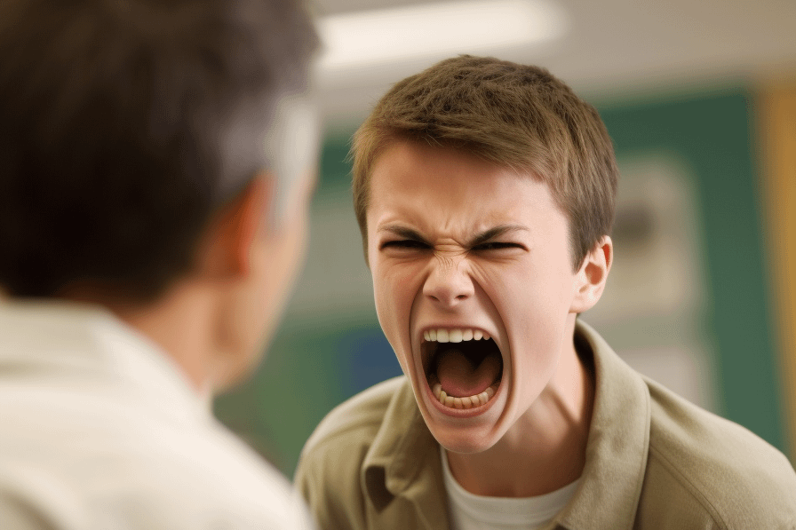 Angry teen yelling in classroom