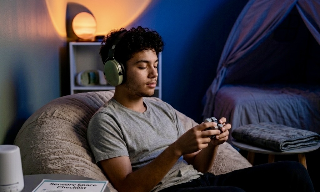 neurodivergent teen boy in sensory space