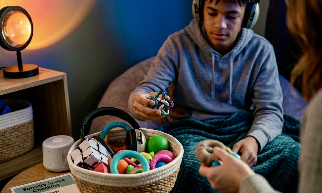 Teen with sensory fidgets