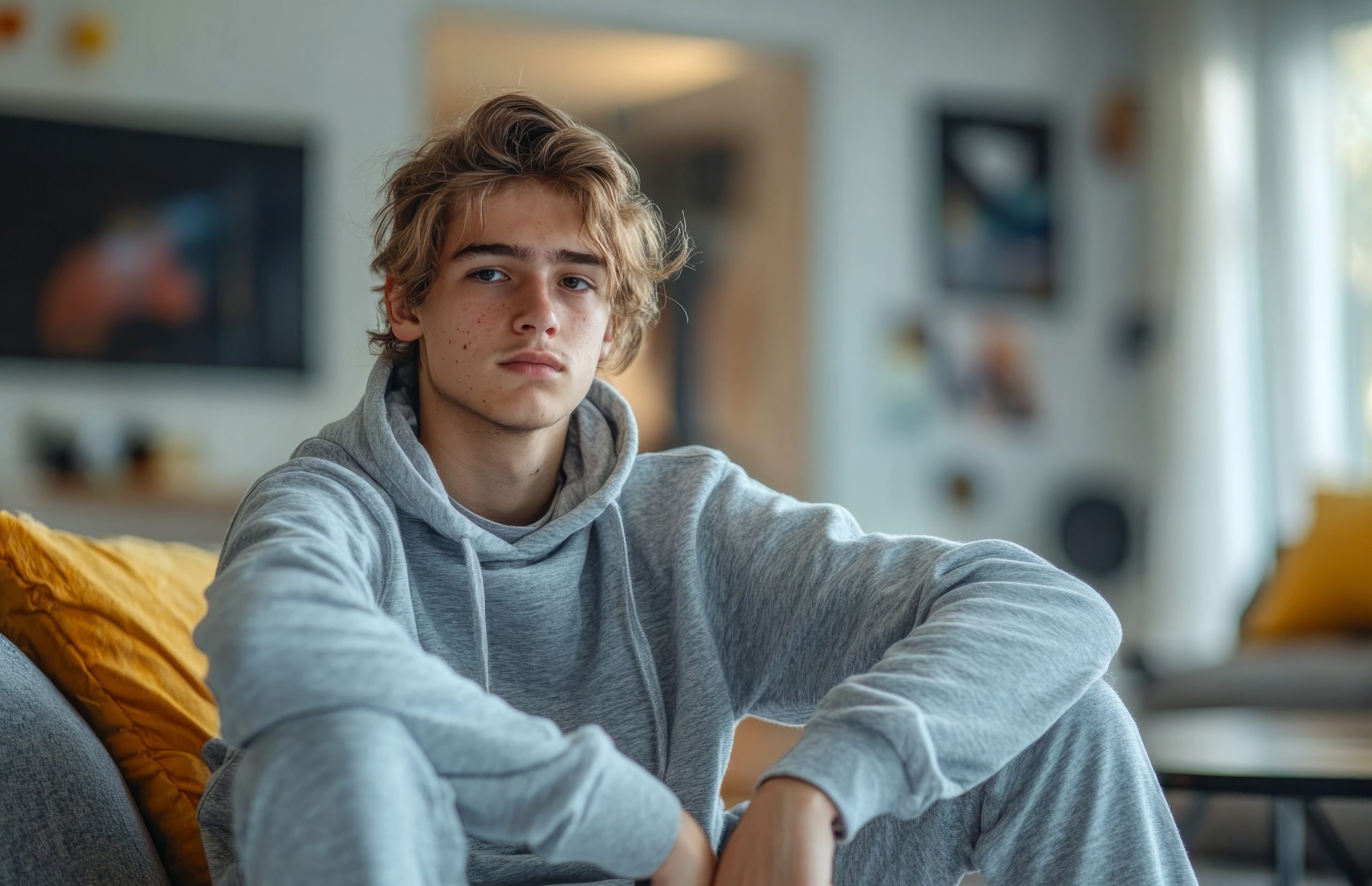 mom and teen son smiling