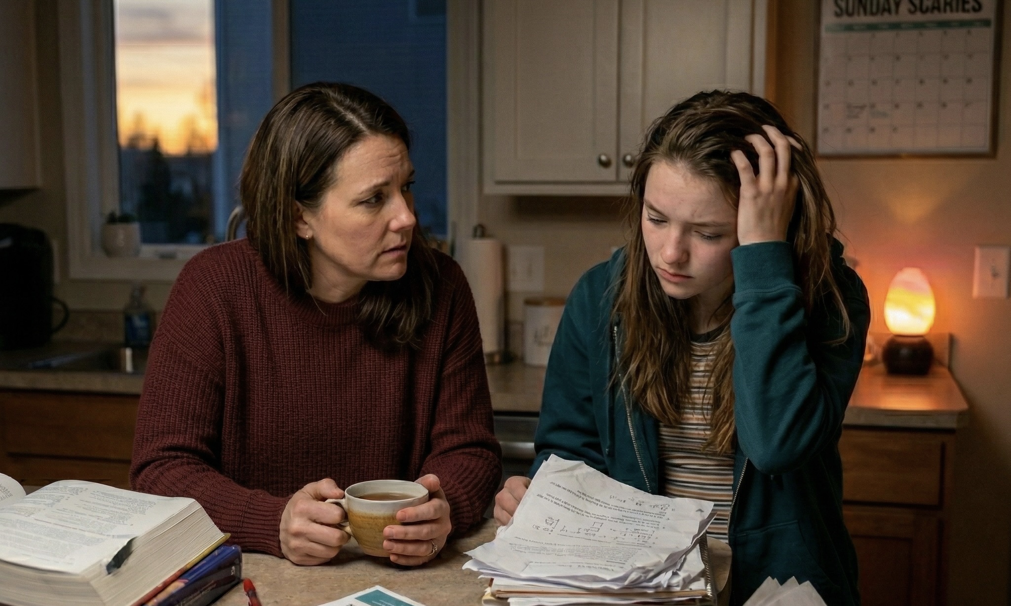 Stressed teen girl with Mom