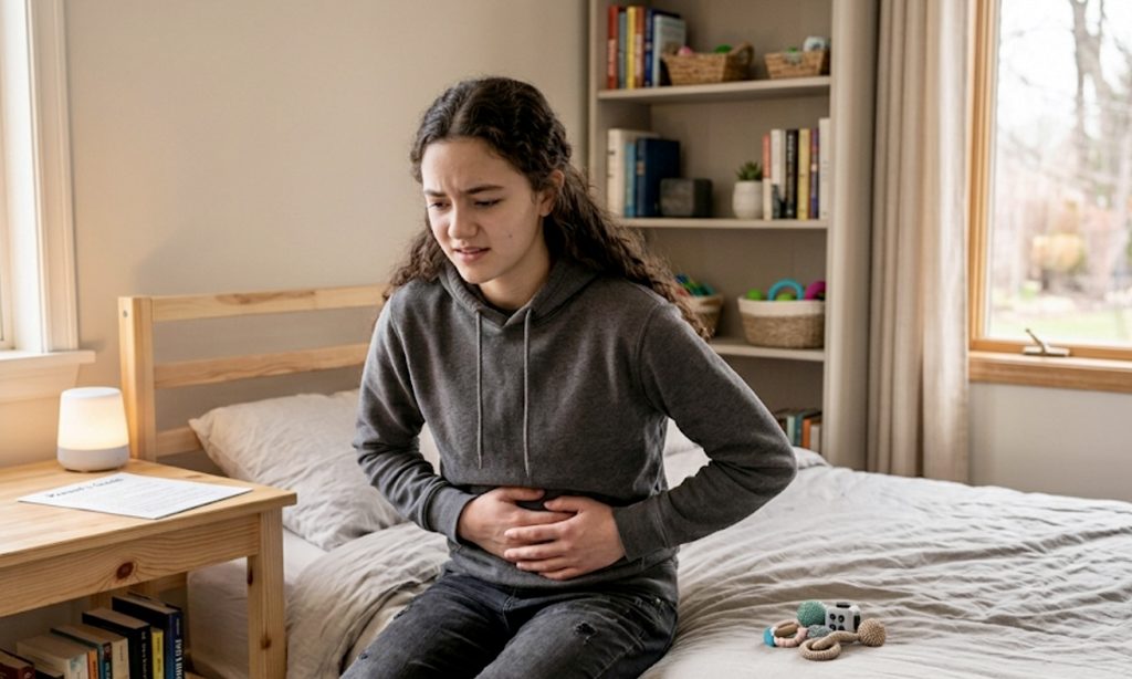 Teen girl with stomach ache
