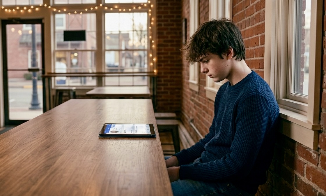 Teen lonely and alone with iPad